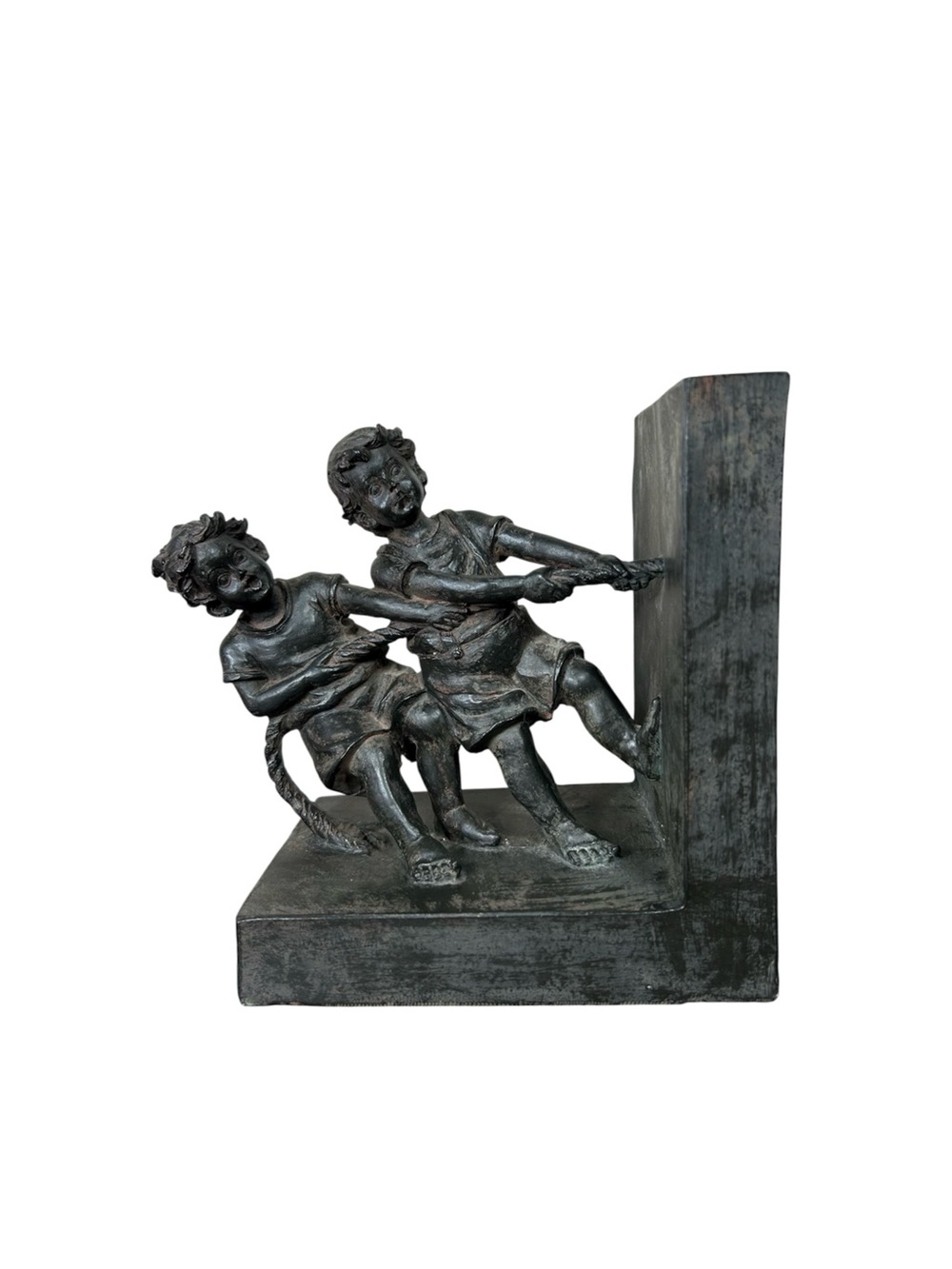 Resin / Wood Black Rusty Details -Tone Tug of War Children Sculpture Bookend (1)